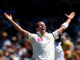 Australia's Peter Siddle celebrates after taking the wicket of Sri Lanka's captain Mahela Jayawardene on January 3, 2013