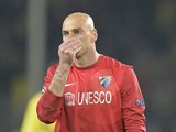Malaga goalkeeper Willy Caballero reacts at the final whistle on April 9, 2013
