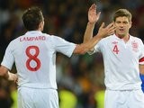 Frank Lampard and Steven Gerrard celebrate an England goal against Moldova.