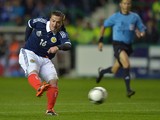 Ross McCormack of Scotland scores their third goal during the International Friendly match between Scotland and Australia at Easter Road on August 15, 2012