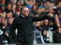 Villa manager Paul Lambert gives the thumbs up against Swansea during the Premier League match on April 26, 2014 