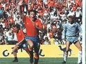 Spain's Emilio Butragueno celebrates one of his four World Cup goals against Denmark on June 18, 1986.