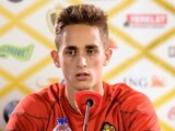 Belgium's forward Adnan Januzaj gives his first press conference with the national team on May 19, 2014
