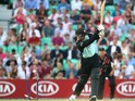 Jason Roy of Surrey is bowled out by Somerset's Dirk Nannes during the Natwest T20 Blast match between Surrey and Somerset at The Kia Oval on July 16, 2014
