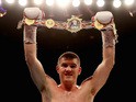 Liam Smith celebrates his victory over Mark Thompson during their Light Middleweight bout at Liverpool Echo Arena on December 7, 2013