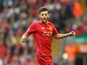 Adam Lallana of Liverpool in action during the Barclays Premier League match between Liverpool and Aston Villa at Anfield on September 13, 2014