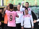 Paulo Dybala of Palermo celebrates after scoring the equalizing goal during the Serie A match between US Citta di Palermo and Udinese Calcio on November 9, 2014