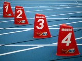 A general view of the lane markers ahead of the 14th IAAF World Athletics Championships Moscow 2013 at the Luzhniki Sports Complex on August 9, 2013