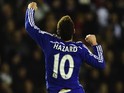 Eden Hazard of Chelsea celebrates his goal during the Capital One Cup Quarter-Final match between Derby County and Chelsea at Pride Park Stadium on December 16, 2014