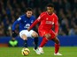 Jordon Ibe of Liverpool controls the ball during the Barclays Premier League match between Everton and Liverpool at Goodison Park on February 7, 2015
