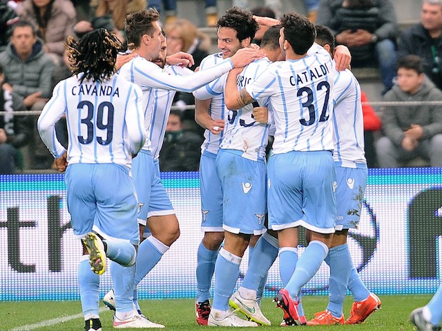 Marco Parolo # 16 of SS Lazio celebrates after scoring his team's third goal during the Serie A match against US Sassuolo Calcio on March 1, 2015
