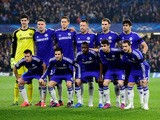 The Chelsea team pose for the cameras prior to kickoff during the UEFA Champions League Round of 16, second leg match between Chelsea and Paris Saint-Germain at Stamford Bridge on March 11, 2015