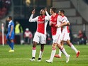 Riechedly Bazoer of Ajax celebrates after scoring a goal to level the scores at 1-1 on aggregate during the UEFA Europa League Round of 16, second leg match between AFC Ajax v FC Dnipro Dnipropetrovsk at Amsterdam Arena on March 19, 2015