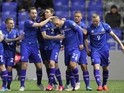 Iceland's players celebrate after scoring a goal during the Euro 2016 qualifying football match between Kazakhstan and Iceland in Astana on March 28, 2015