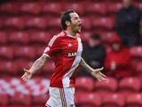 Lee Tomlin of Middlesbrough celebrates as he scores their first goal during the Sky Bet Championship Playoff semi final second leg match between Middlesbrough and Brentford at the Riverside Stadium on May 15, 2015