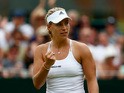 Angelique Kerber of Germany celebrates during her Women's Singles Second Round match against against Anastasia Pavlyuchenkova of Russia during day four of the Wimbledon Lawn Tennis Championships at the All England Lawn Tennis and Croquet Club on July 2, 2