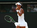 Heather Watson of Great Britain celebrates a point during her Ladies Singles Second Round match against Daniela Hantuchova of Slovakia during day three of the Wimbledon Lawn Tennis Championships at the All England Lawn Tennis and Croquet Club on July 1, 2
