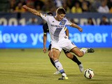 Steven Gerrard #8 of the Los Angeles Galaxy takes a shot on goal against Club America in the International Champions Cup 2015 at StubHub Center on July 11, 2015