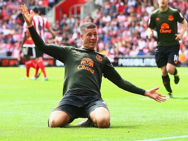 Ross Barkley opts for jazz hands as he celebrates scoring Everton's third against Southampton on August 15, 2015