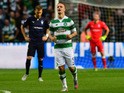 Leigh Griffiths of Celtic celebrates scoring a goal early in the first half during the UEFA Champions League Qualifying play off first leg match, between at Celtic Park on August 19, 2015