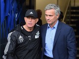 Tony Pulis, manager of West Bromwich Albion greets Jose Mourinho, manager of Chelsea prior to the Barclays Premier League match between West Bromwich Albion and Chelsea at The Hawthorns on August 23, 2015