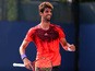 Thomaz Bellucci of Brazil reacts after defeating James Ward of Great Britain during his Men's Singles First Round match on Day Two of the 2015 US Open at the USTA Billie Jean King National Tennis Center on September 1, 2015