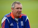  England coach Trevor Bayliss looks on during an England training session at Ageas Bowl on September 2, 2015 in Southampton, England.