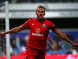 Blackburn's Jordan Rhodes celebrates after scoring his team's second goal of the game during the Sky Bet Championship match between Queens Park Rangers and Blackburn Rangers at Loftus Road on September 16, 2015
