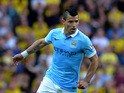 Sergio Aguero of Manchester City during the Barclays Premier League match between Manchester City and Watford at the Etihad Stadium on August 29, 2015