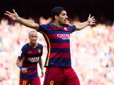 Luis Suarez of FC Barcelona celebrates after scoring his team's second goal during the La Liga match between FC Barcelona and UD Las Palmas at Camp Nou on September 26, 2015