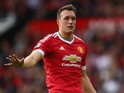 Phil Jones of Manchester United on the ball during the Barclays Premier League match between Manchester United and Sunderland at Old Trafford on September 26, 2015 in Manchester, United Kingdom. 