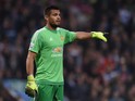 Sergio Romero of Manchester United gestures during the Barclays Premier League match between Aston Villa and Manchester United at Villa Park on August 14, 2015 in Birmingham, United Kingdom.