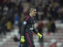 Sunderland's Italian goalkeeper Vito Mannone leaves the field at the final whistle during the English League Cup third round football match between Sunderland and Manchester City at the Stadium of Light in Sunderland, northest England, on September 22, 20