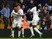 Swansea City's Ghanaian striker Andre Ayew (L) celebrates with Swansea City's Korean midfielder Ki Sung-Yueng and Swansea City's French striker Bafetimbi Gomis (R) after scoring their second goal during the English Premier League football match between As