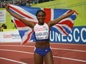 Dina Asher-Smith celebrates after taking silver in the women's 60m at the European Athletics Indoor Championships in March 2015