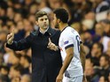 Mousa Dembele of Spurs receives instructions from Mauricio Pochettino the manager of Spurs as he comes on as a second half substitution during the UEFA Europa League Group J match between Tottenham Hotspur FC and RSC Anderlecht at White Hart Lane on Novem