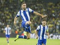 Porto's Mexican defender Miguel Layun reacts after scoring during the UEFA Champions League, group G, football match between Maccabi Tel Aviv and FC Porto at the Sammy Ofer Stadium, in the Israeli coastal city of Haifa, on November 4, 2015