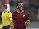 Roma's midfielder from Egypt Mohamed Salah celebrates after scoring during the UEFA Champions League football match AS Roma vs Bayer Leverkusen on November 4, 2015 