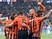 Shakhtar Donetsk's players celebrate after scoring a goal during the UEFA Champions League football match Shakhtar Donetsk vs Malmo on November 3, 2015