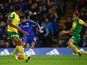 Diego Costa (C) of Chelsea scores his team's first goal during the Barclays Premier League match between Chelsea and Norwich City at Stamford Bridge on November 21, 2015