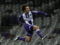 Toulouse's Danish forward Martin Braithwaite (C) celebrates after scoring a goal during the French L1 football match Toulouse vs Nice on November 28, 2015 at the Municipal Stadium in Toulouse.