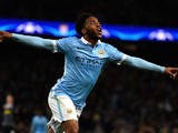 Raheem Sterling of Manchester City celebrates scoring his side's third goal during the UEFA Champions League Group D match between Manchester City and Borussia Monchengladbach at Etihad Stadium on December 8, 2015 in Manchester, United Kingdom.