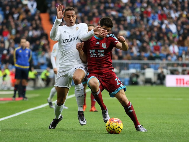 Danilo and Yuri Berchiche in action during the game between Real Madrid and Real Sociedad on December 30, 2015
