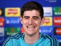 Thibaut Courtois flashes a smile in the direction of an obsessed reporter at a Chelsea press conference on December 8, 2015
