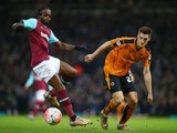 Michal Zyro and Alex Song in action during the FA Cup game between West Ham and Wolves on January 9, 2016
