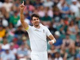 Steven Finn celebrates claiming a wicket on day three of the third Test between South Africa and England on January 16, 2016