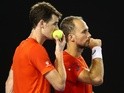 Ball-sniffing Jamie Murray and Bruno Soares compete in their men's doubles final match against Daniel Nestor and Radek Stepanek at the 2016 Australian Open on January 30, 2016