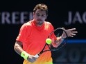 Stanislas Wawrinka in action in his fourth-round match against Milos Raonic during day eight of the 2016 Australian Open at Melbourne Park on January 25, 2016