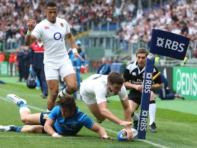 George Ford goes over during the Six Nations game between Italy and England on February 14, 2016
