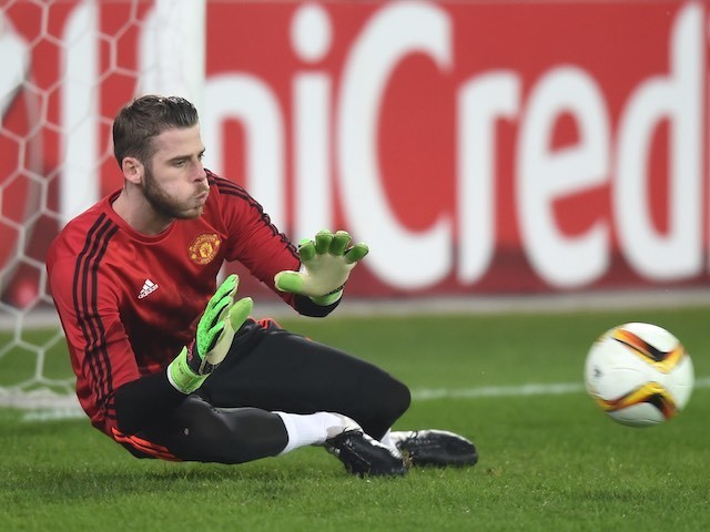 David de Gea embarks upon an ill-fated warm-up before the Europa League game between FC Midtjylland and Manchester United on February 18, 2016